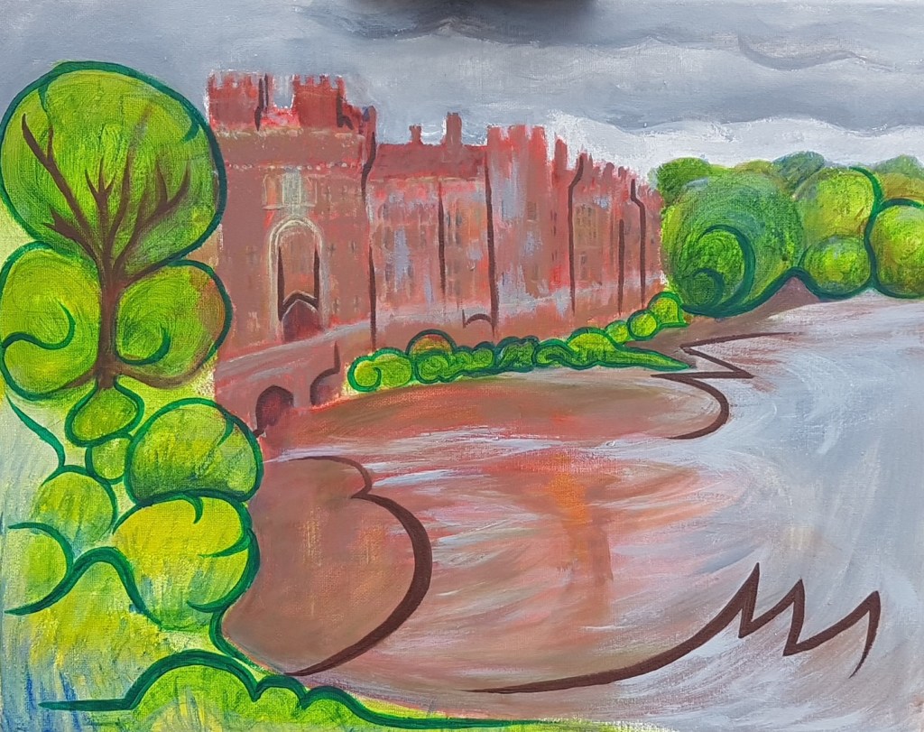 HERSTMONCEUX CASTLE #1. Acrylic on canvas 18 x 24 x 0.5 inches. Featured in Landscape Artist of the Year 2019.