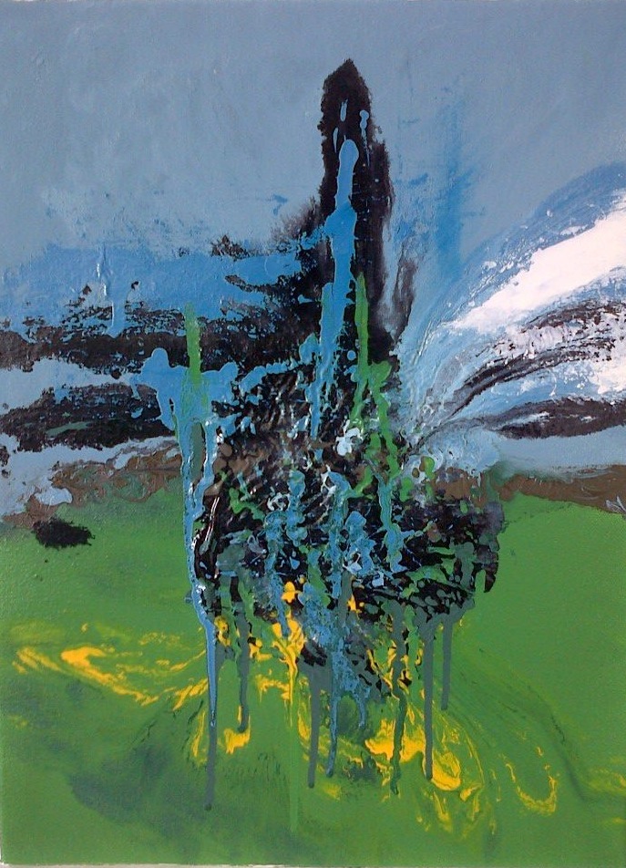 PYLON #4. Enamel painting (framed). 25 x 17.5 x 1 inches.